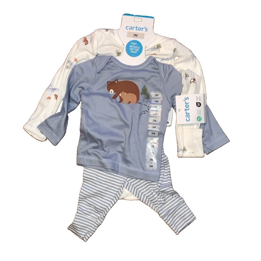 New 3PC Carters Outfit‎ Set Baby Boy Size3 Months Blue White Striped Gift